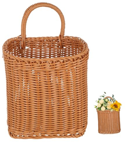Gatuida Handmade Plastic Woven Wall Mounted Basket for Kitchen and Bathroom Storage Large Functional Organizer Bin for Vegetables Garlic and Sundries Hanging Rattan Container