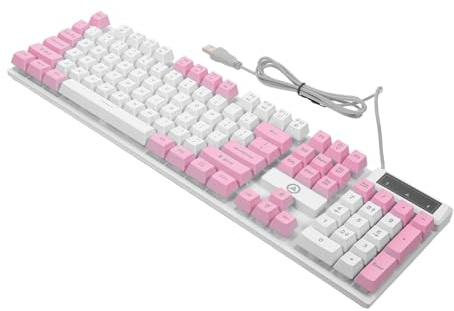 SMASOLO Tastiera da Gaming Meccanica Rosa 104 Tasti Abs Robusta e Stabile, Tasti Sospesi e Supporto Pieghevole per Esperienza di Gioco Immersiva