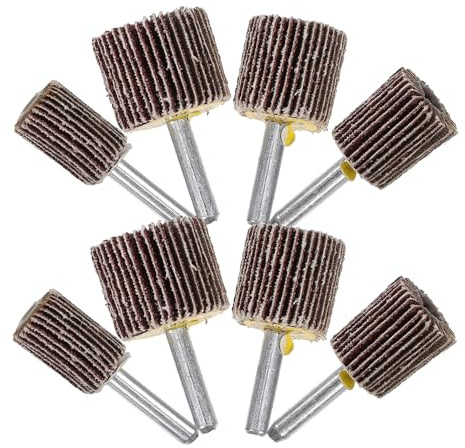 Baluue 8 pezzi Ruote Lamellari Abrasive con Manico per Smerigliatrice Elettrica Dischi Abrasivi Cilindrici Compatibili con Trapano per Levigatura Metallo Legno e Plastica