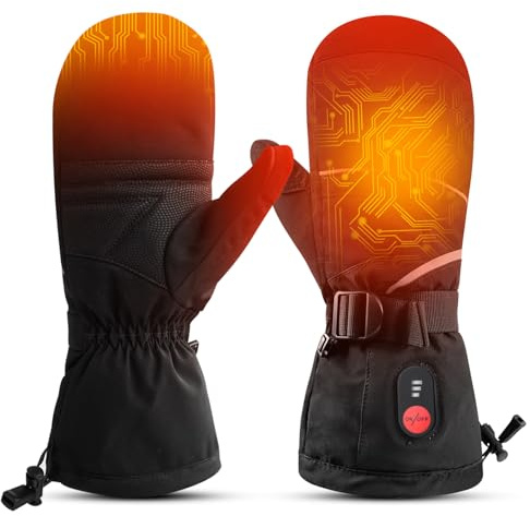 Beheizbare Winter-Fäustlinge – 7,4 V 2200 mAh Akku, 3 Stufen 40/50/60 °C, volle Fingerwärme, wasserabweisend, Touchscreen, Unisex für Skifahren & Snowboarden