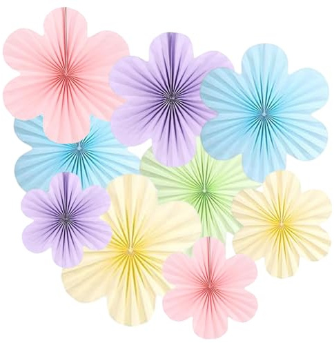ZYOOO 9 Stück Papier Fächer Deko,Papierblumen Deko zum Aufhängen,Hanging Girlande Pastell Party Deko Set für Geburtstag,Hochzeit,Baby Shower,Ostern Tea Party Deko