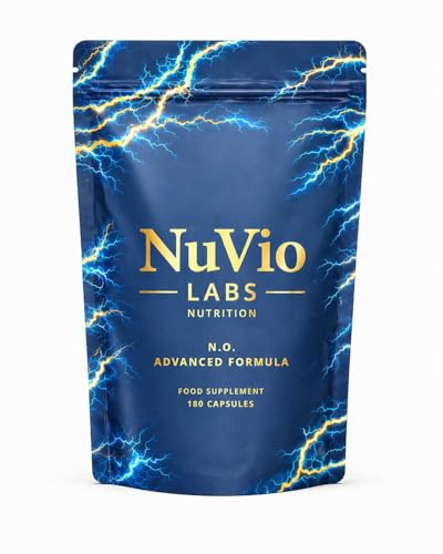 Nuvio Labs Nutrition | 7665mg | Nitric Oxide Advanced Formula | 180Caps | Supports Blood Flow, Energy, Recovery & Gym Pump | L-Arginine & L-Citrulline | Nitric Oxide Supplements for Men | 30 Day