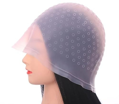 Cuffia Per Meches Cuffia for colorazione dei capelli in silicone, gancio, ago, tinta, colpi di sole, set riutilizzabili, cappelli for tintura, barbiere, parrucchiere.(Pink)