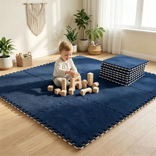 12 stycken sammankopplade plyschpusselmattor, 30 x 30 cm skum pusselmattor golv, pusselmatta baby, matta kakel skum golvmatta, vardagsrum sovrum matta kakel, marinblå