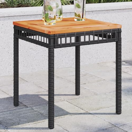 zylophax Gartentisch Schwarz wetterfest 38x38x42 cm Poly Rattan Tisch Outdoor mit Akazienholz Tischplatte ideal als Balkontisch Loungetisch Outdoor und Terrassentisch außen