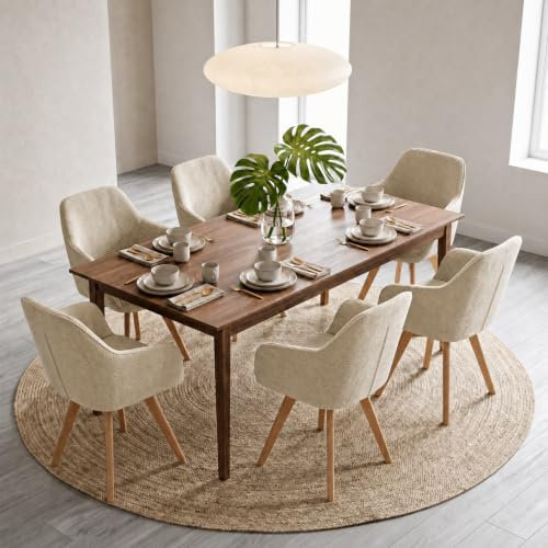 LEWE Esszimmerstühle 6er Set drehbar 360° mit Armlehne, Cord, Khaki | Holzbeine, Sessel, Ergonomisches Design, Rutschfeste Fußpolster, für Esszimmer, Küche, Wohnzimmer und Arbeitszimmer