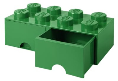 LEGO Brick with 8 Knobs and 2 Drawers GREEN - Storage Box for LEGO, Toys, Desk Drawers, and Office Supplies, Stackable Storage Box, Home Decoration