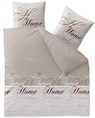 CelinaTex Touchme Sarah Linge de lit Coton Mots Beige Marron Blanc 200 x 200 cm