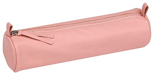 Clairefontaine 410150C Schlampermäppchen rund, aus Lammleder, Ø5,5 x 22 cm, 1 Stück, Koralle