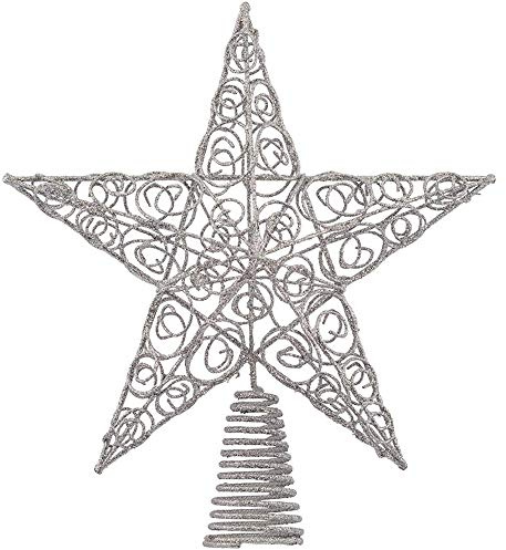 Ornativity Silver Star Tree Topper - Christmas Swirl Design Sparkle 3-D Dimensional Hallow Xmas Trees Top Star Decor Treetop Ornament Decorations