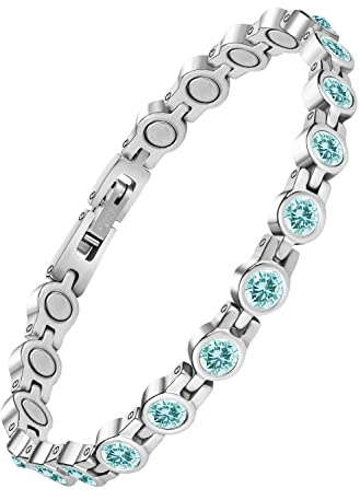 JEROOT Pulsera Magnética de Acero Inoxidable para Mujer - Terapia y Alivio del Dolor - Pulsera Curativa Con Herramienta (Azul)
