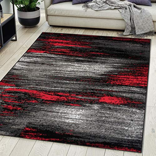 Carpeto Groß Teppich Wohnzimmer 160x230cm Rot Anthrazit Abstrakt Weich | Teppich für Schlafzimmer Esszimmer Büro Pflegeleicht Fußbodenheizungsgeeignet Reinigungsmittelbeständig Kurzflor Synthetisch