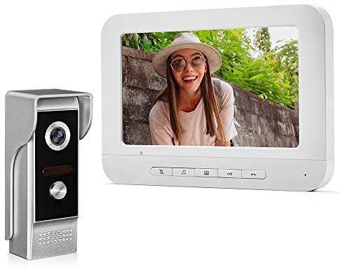 Kadongli V70M+M4 KDL Wired Video Doorbell Intercom System 7 inch Color Monitor Panel with Night Vision Video Camera Door Phone Two-Way Audio 12 Ringtones Waterproof for Home Apartment Safe,White