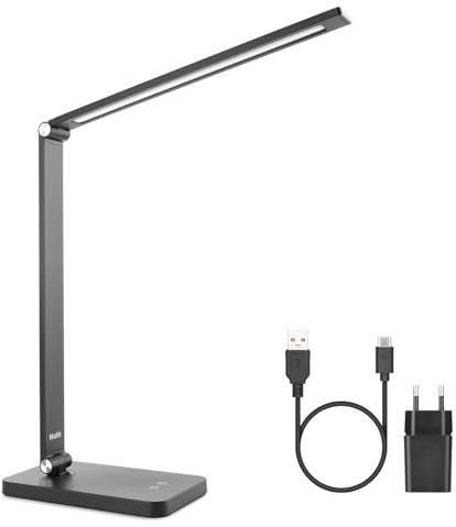 mafiti Schreibtischlampe LED Dimmbar Tischlampe 5 Farb und 3 Helligkeitsstufen, Augenfreundliche Nachttischlampe, USB-Anschluss für Leser, Kinder, Büro-Schwarz