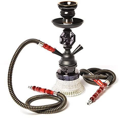 chicha Petit 11 Pouces Portable Fait Main Chicha Verre D'eau Ensemble de Narguilé avec 2 Tuyaux Ensemble de Fumer (Color : Black)