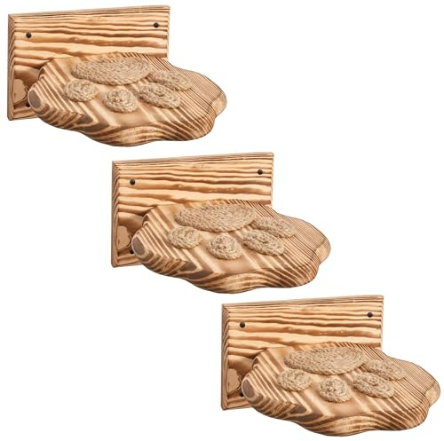 NOVECRAFTO Set Of 4 Climbing Cat Wall Shelves Steps In Paw Shape - Durable & Solid Wood Cat Wall Furniture With Traction Ropes - Handmade Wooden Step 8.2x7.8 (21x20 cm) for Climb, Scratch, Rest