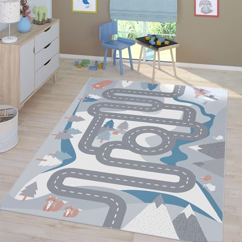 TT Home Tappeto Stanza Bambini Auto Bambini Strada Antiscivolo Moderno, Colore: Crema, Dimensione:100x200 cm