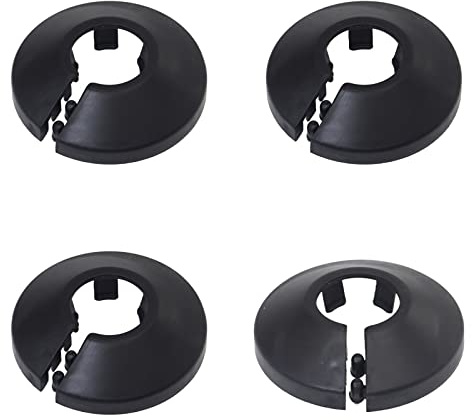 DBOO 15 mm Kunststoff-Kühlerrohrabdeckungen, 4 Stück, schwarze Rohrmanschetten, geteilte Kunststoffrosette, leichte Rosetten-Abdeckplatte für Wandrohr-Dekoration