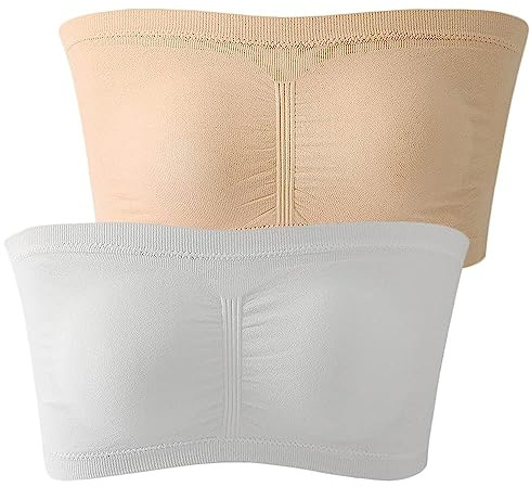 FULIER Women Bandeau Bra Padded Strapless Wireless Bralette Seamless Bandeau Crop Tube Top Bra Bralette 2 Packs