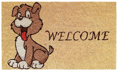 Banzaii Fußmatte aus Kokosfaser 40 x 70 cm mit Rutschfester Unterseite für den Außen - oder Innenbereich - Welcome kleinen Hund