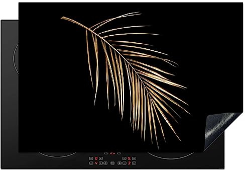 KitchenYeah© Induction Hob Protector Mat Stove Cap Top Cover Kitchen Cooker | 20.5x30.7 / 78x52 cm - Covers for Electric Hobs Vinyl Plants - Gold - Black - Leaves - Luxury