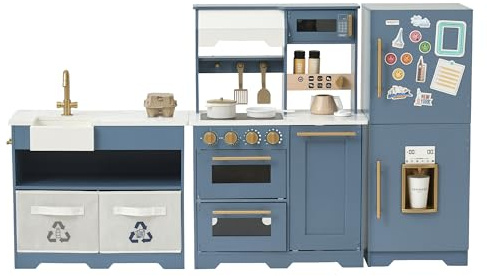 Teamson Kids Little Chef Atlanta Modular Play Kitchen, Blue/White/Gold