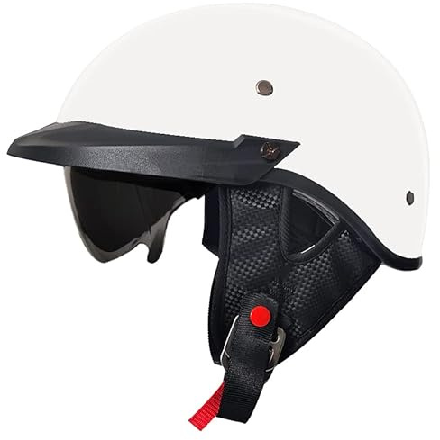 Casque Moto Vintage, Casque Jet, Casque De Moto Adulte, Casque Semi-Ouvert avec Visière. Casque De Scooter ATV Casque De Sécurité Certifié ECE (Blanc,XL)