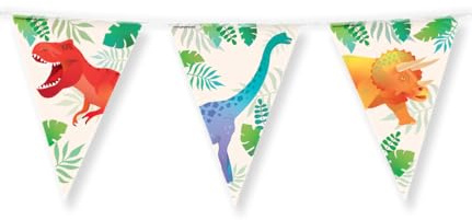 PD-Party: Wimpelkette im Dino-Design - Girlande für den Geburtstag und Parties - Wimpelkette für Outdoor und wetterfest - Einschulung Deko - Schulkind Deko für Jungen & Mädchen - 1000x30 cm