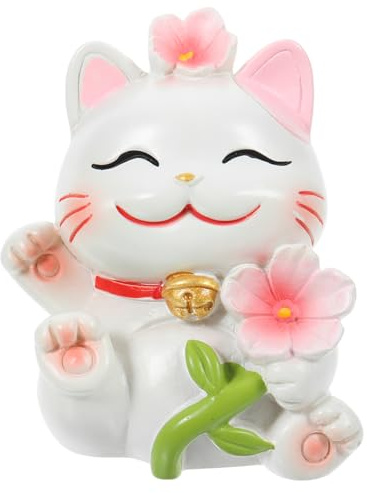 Amosfun Ceramics Cat Maneki Neko Lucky Fortune Cat Figurines Resin Desktop Ornament for Home Office and Living Room Decoration 2.3 Inch