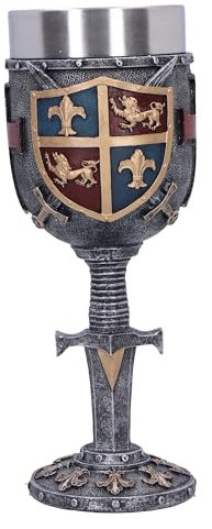 Nemesis Now Heraldic Goblet 20cm, Resin, Silver, Sword and Shield Goblet, Historical Collectable, Medieval Giftware, Removable Stainless Steel Insert, Cast in The Finest Resin, Expertly Hand-Painted