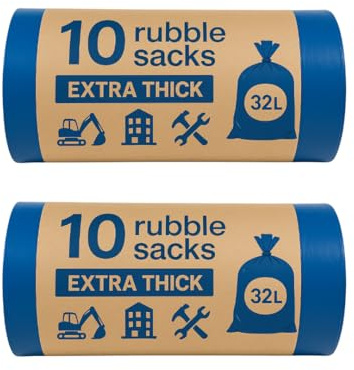 LND Gifts Rubble Sacks Heavy Duty - 2 Rolls (20 Sacks) Heavy Duty Garden Waste Bags Up to 30kg Loads for Builders, Refuse, and Rubbish - Extra Extra Extra Thick Strong Bin Bags