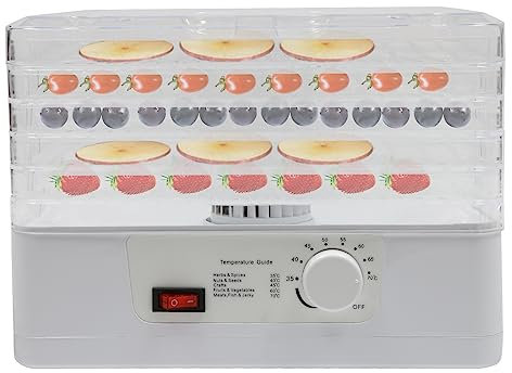 DeeDuud Essiccatore 350 W, essiccatore a 5 piani con regolatore di temperatura 35 – 70 ℃ e funzione di temperatura costante, essiccatore per verdure, frutta, carne, fiori