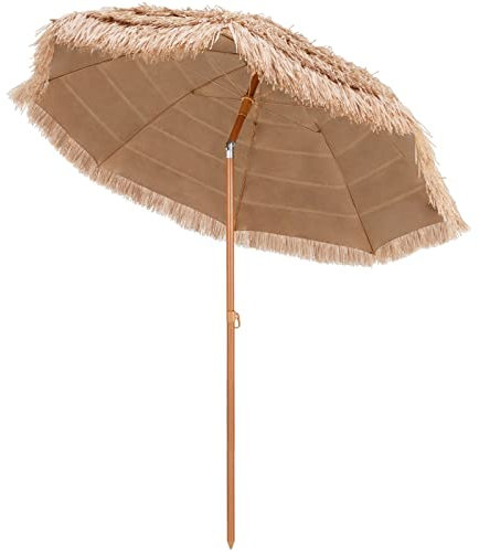 Costway Parasol hawaïen en paille polypropylène - Diamètre 220 cm - Hauteur 213,5 cm - 8 baleines - Balcon, jardin, terrasse, piscine - Naturel