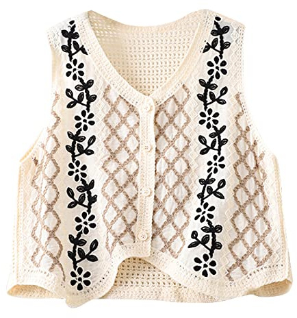 URTERYSER Women's Vest, Crocheted, Knitted, Diamond Pullover, Vest, Button Closure, Crop-Top Cardigan, 30.00 * 24.00 * 2.00CM