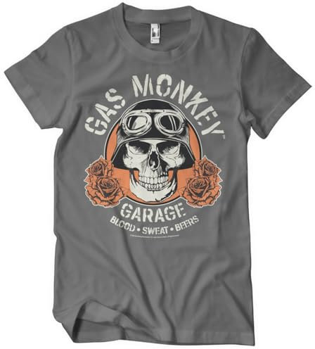 Gas Monkey Garage Offizielles Lizenzprodukt Skull Herren-T-Shirt (Dunkelgrau), Small