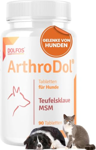 DOLFOS PETS ArthroDol Gelenktabletten Hund 90 Stück, Ergänzung für Hund Gelenke & Arthrose Hund, Gelenk- & Knochenschutz für Hunde mit Grünlippmuschel Hund, Glucosamin Hund, MSM Hund, Kollagen Hund