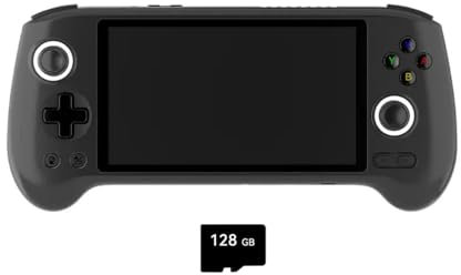 JOYARCH Console di gioco portatile RG556 con custodia, schermo AMOLED da 5,48 pollici, processore Unisoc T820, Android 13, 128 GB + 512 GB di espansione, gioco retrò classico, nero