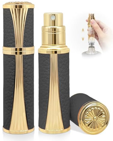 ASADAYS Perfume Atomiser - New Shell - Travel Bottle Refillable Bottom Spray Bottle Mini Size Luxury Fashion Shiny 5ml Filled Leakproof Portable Airplane (Classic, Black)