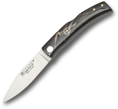 Joker Navaja deportiva Becada NF153, con bloqueo trasero, hoja Inox.14C28N de 8 cm, cachas cuerno de búfalo, incluye caja, herramienta de pesca, caza, camping y senderismo
