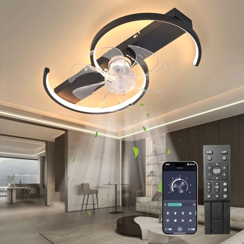 MiiR Plafonnier LED 47 W à intensité variable avec télécommande, luminaire de plafond à 6 spots, idéal pour une chambre ou un salon, noir, 50 cm