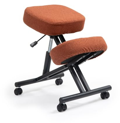 kenoko Hiragi Ergonomischer Kniestuhl Verstellbarer aus Öko-Leder für Zuhause und Büro. Ergonomischer Bürostuhl mit ziegelfarbenem Bezug aus Öko-TEX-zertifiziertem Standard 100 Stoff.