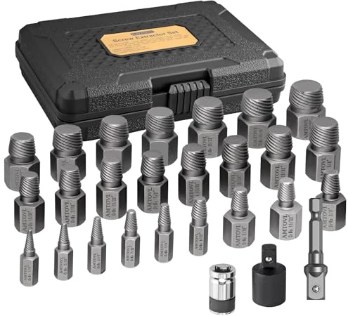 AMTOVL Lot de 27 extracteurs de vis – avec adaptateur à tête hexagonale multi-cannelures, outil d'extraction de boulons facile à sortir, tête hexagonale de 1,27 cm, 9,5 mm