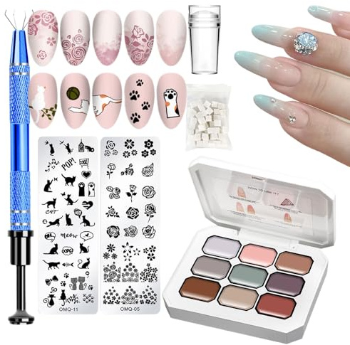 Paleta De Esmaltes De Uñas Con Gel Duro Set Con Esponjas Metálicas Agarre Y | Set de Gel para Pintura Degradada Salón Hogar Mujeres Adultos Viaje Vacaciones Oficina