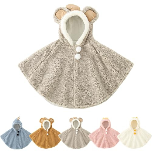 Risipu Poncho Bebe Cape à Capuche Chaude Mignon Coupe-Vent Hiver Automne Vêtements d'extérieur Chaude Châle pour Enfant 0-3 Ans Manteau Doux et Chaud pour Poussette Voiture Sortie (Gris-Éléphant)