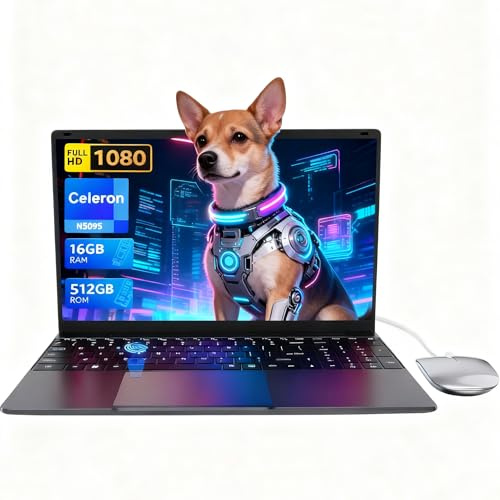 LEEDOW 15,6 FHD Laptop - Celeron N5095 16GB RAM LPDDR4 512GB SSD, Laptop PC Support Touch ID, WiFi5, Bluetooth4.2, USB3.0, Webcam, Backlit Keyboard, Lightweight Computer for Business, School, Work