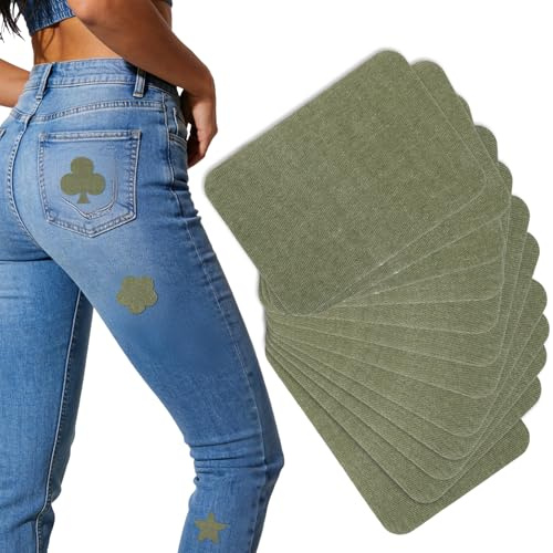 DOPENSPI 12 stycken stryk-lappar för kläder, 10,5 x 7,5 cm armégröna reparationslappar av tyg, byxlappar för hål, reparations- och dekorationsset för jeans, jackor, canvas