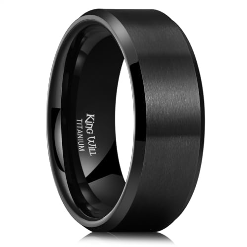 King Will schwarzer Titan-Ehering für Damen und Herren, 8 mm, mattes Finish mit polierter abgeschrägter Kante, Comfort-Fit für den täglichen Gebrauch 67.2 (21.4)