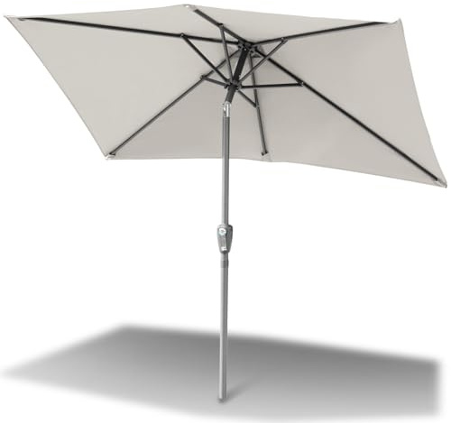 Tysobes Ombrellone da giardino rettangolare, 2 x 3 m, protezione solare UPF 50+, con manovella, per terrazze, balcone, piscina, senza base, beige