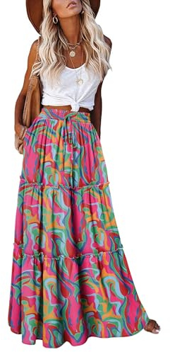 KISSMODA Womens Maxi Skirt High Waist Boho Flowy Long Skirts with Pockets