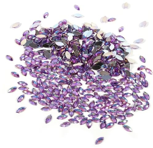500 Stücke AB Acryl Kristalle, 7 * 15mm Cristall Flatback Strasssteine, Wassertropfen Kristall Acryl Spezialeffekte Edelsteine für DIY Dekorationen(Lila)